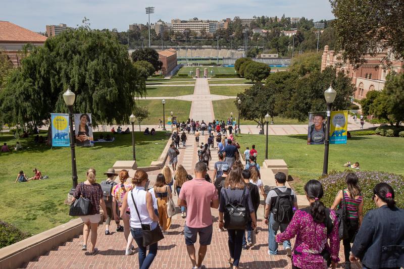 People walking on Janss Steps